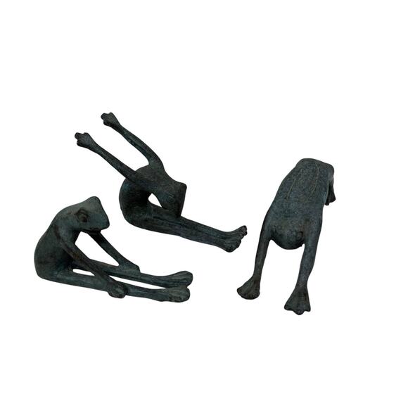 Vintage Andrea by Sadek Cast Metal Bronze/Brass Yoga Frog Set - Picture 1 of 4